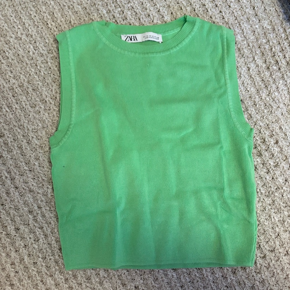 Zara Neon Green Ribbed Knit Tank Top